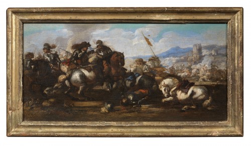 Tableaux et dessins Tableaux XVIIe siècle - Jacques Courtois dit Borgognone (1621-1676) - Scènes de batailles