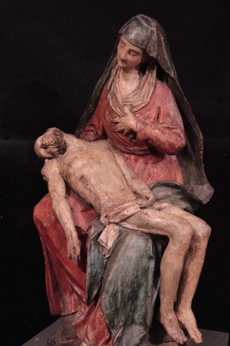 Pietà en terre cuite, Italie XVIe siècle - Sculpture Style Renaissance