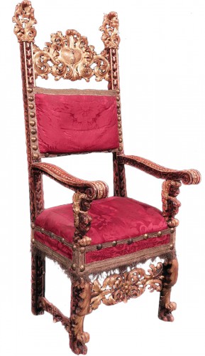 Carved And Golden Armchair, Tuscany, 17th Century