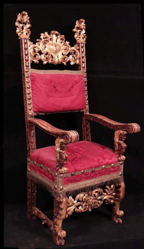 Renaissance - Fauteuil d'apparat toscan en bois sculpté et doré, XVIIe siècle