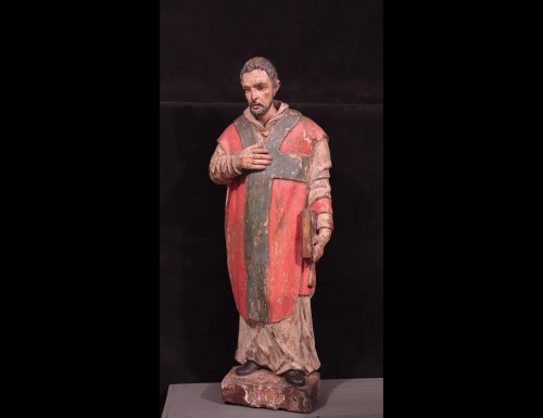 Wooden sculpture &quot;Sant&#039; Ambrogio&quot;, Lombardy XVI century - Sculpture Style Renaissance