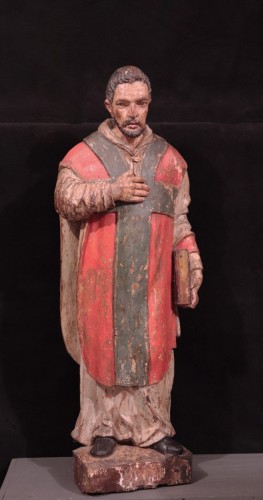 Antiquités - Wooden sculpture &quot;Sant&#039; Ambrogio&quot;, Lombardy XVI century