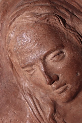 <= 16th century - Virgin And Child - High Relief Terracotta, 16th Century