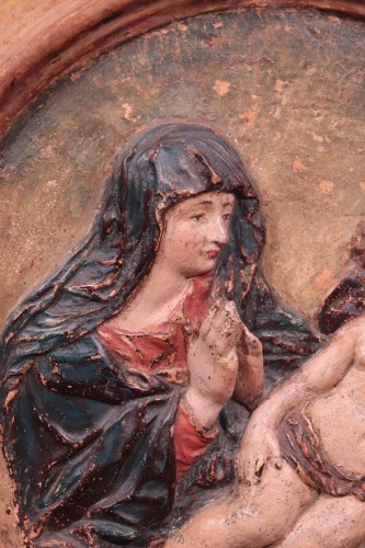 Polychrome High Relief Stucco - Madonna With Child, Florence, 17 Century - 