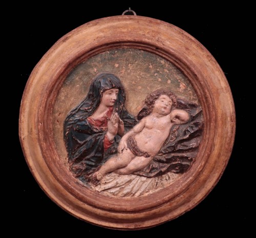Stuc Polychrome - Madonna Avec Enfant, Florence,17e siècle - Renaissance