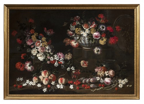 Biggi dei Fiori ( 1650 - 1700 ca.) -Paire de natures mortes - Tableaux et dessins Style 