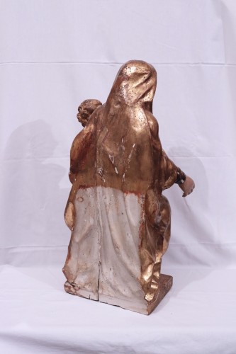 Vierge à l'Enfant, Bois polychromé Vénétie 18e siècle - Sculpture Style Louis XIV