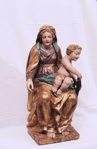 Sculpture Sculpture en Bois - Vierge à l'Enfant, Bois polychromé Vénétie 18e siècle