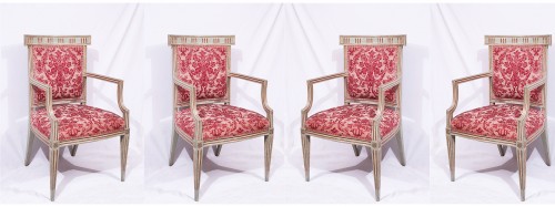 4 Lacquered and gold armchairs, Tuscany late 18th century - Seating Style Louis XVI