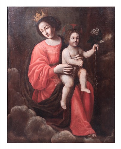Vierge à l'Enfant, Toscane 17e siècle - Tableaux et dessins Style Louis XIII