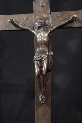 <= 16th century - Bronze Christ With Cross, Tuscany, 16th Century