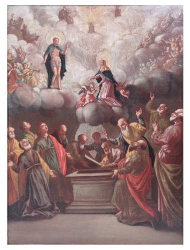 Christ, Madone et Apôtres - Peintre Vénitien du XVIIe siècle - Tableaux et dessins Style Louis XIII