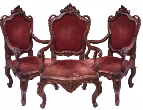 3 Walnut Armchairs, Venice, 18th Century