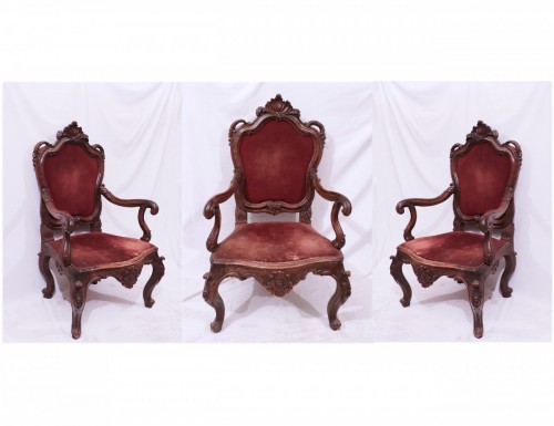 Trois fauteuils en noyer, Venise 18e siècle - Numero 7 Antiquariato