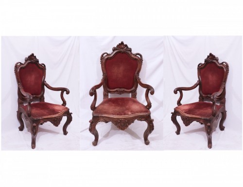 3 Walnut Armchairs, Venice, 18th Century - 