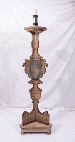17th century - Large Lacquered Candlestick, Tuscany, 17th Century