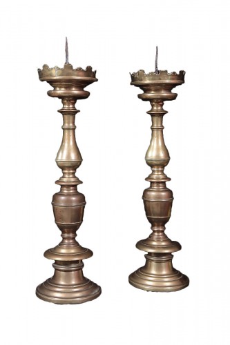 Pair Of Candlestick In Bronze, Tuscany, 16th Century