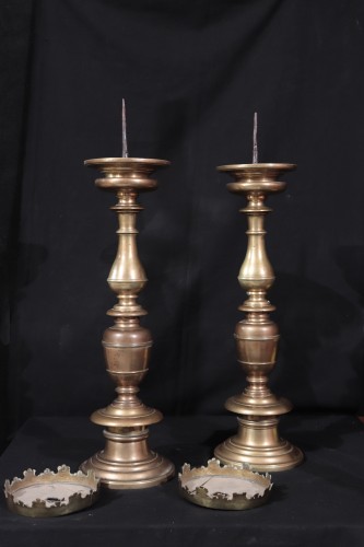 Paire de  pique cierge en bronze, Toscane 16e siècle - Luminaires Style Renaissance