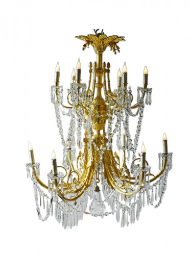 Chandelier in gilded bronze and pendants 19th century