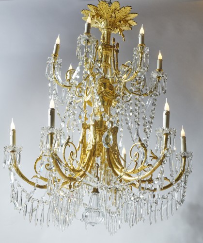 Lustre en bronze doré et pendeloques XIXe - Luminaires Style Napoléon III