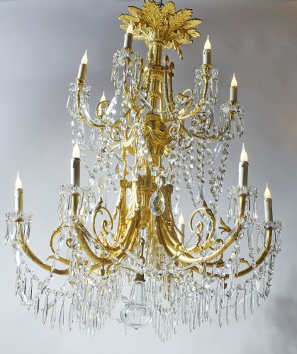 Chandelier in gilded bronze and pendants 19th century - Lighting Style Napoléon III