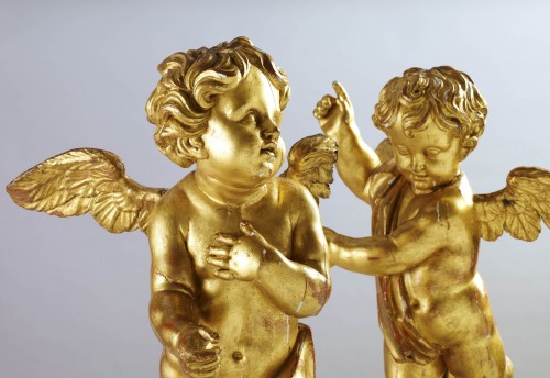 Sculpture Sculpture en Bois - Paire d'angelots dorés du XVIIIe siècle