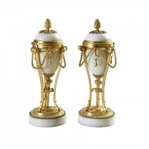 Pair of Louis XVI marble and gilt bronze cassolettes