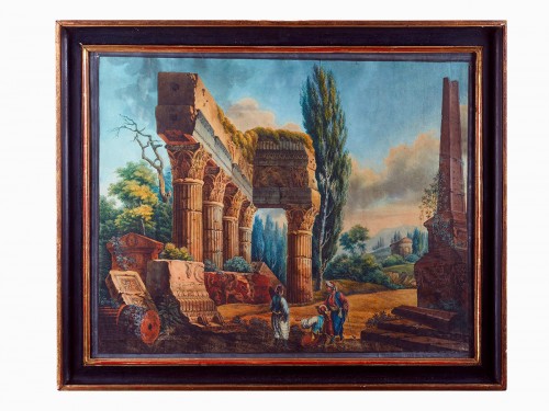 Ruins in a landscape, 18th-century gouache watercolor