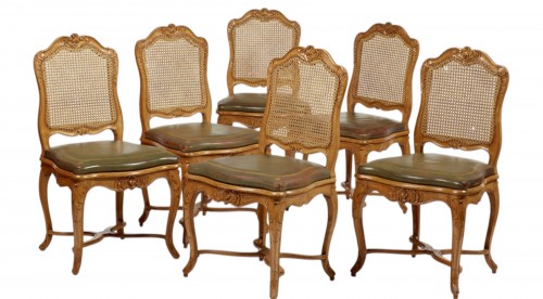 Suite de six chaises cannées Louis XV