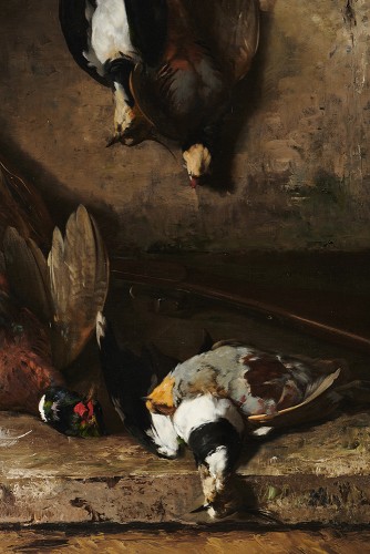 XIXe siècle - Grande Nature morte au gibier signée Brunel Neuville