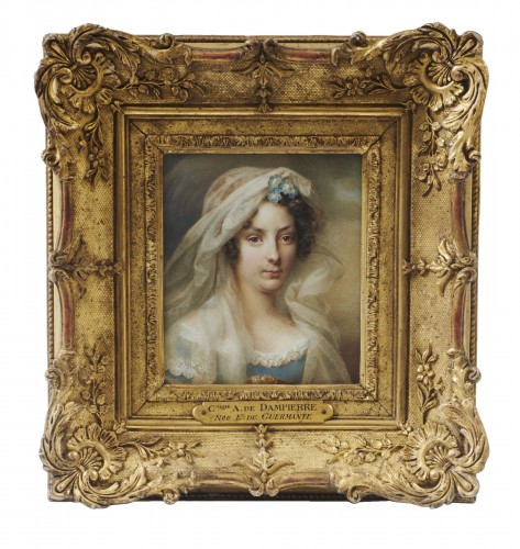 Portrait d'Ernestine Emilie Pondre de Guermantes - Grande miniature sur ivoire XIXe