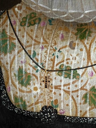 Antiquités - École Anglaise du XVIIe siècle Portrait de femme, daté de 1624