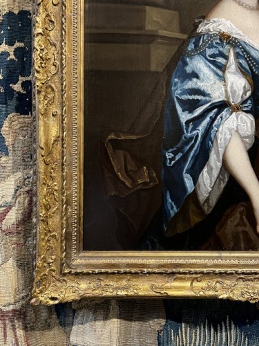 XVIIe siècle - Une dame cueillant des oranges vers 1655, cercle de Peter Lely (1618-1660)