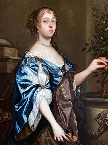 Paintings & Drawings  - Pieter Borsseler (c. 1634 - 1687) - Portrait of a Lady Picking Oranges