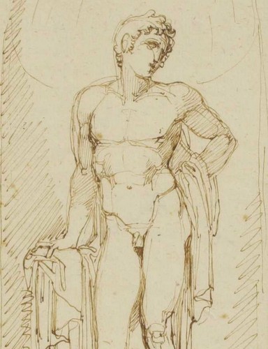 Tableaux et dessins Dessin, Aquarelle & Pastel - Étude à la plume et à l'encre d'Apollon - École italienne début du XIXe siècle