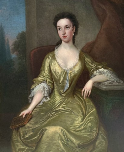 Thomas Bardwell (1704 - 1767) - Portrait d'une dame en robe de soie jaune