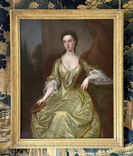 Thomas Bardwell (1704 - 1767) - Portrait d'une dame en robe de soie jaune - Tableaux et dessins Style 