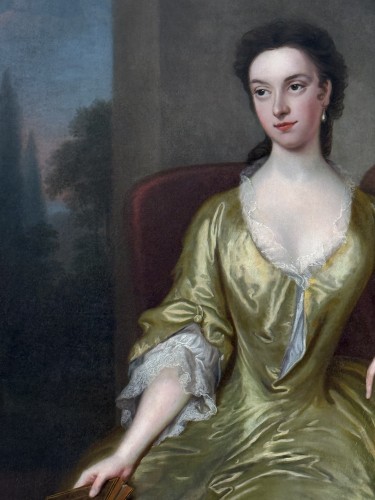 Tableaux et dessins  - Thomas Bardwell (1704 - 1767) - Portrait d'une dame en robe de soie jaune