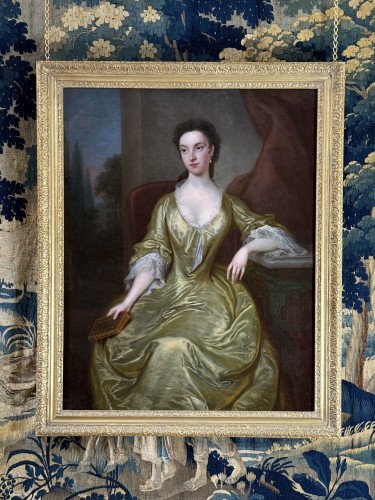 XVIIIe siècle - Thomas Bardwell (1704 - 1767) - Portrait d'une dame en robe de soie jaune