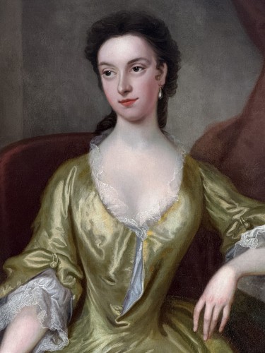 Antiquités - Thomas Bardwell (1704 - 1767) - Portrait d'une dame en robe de soie jaune