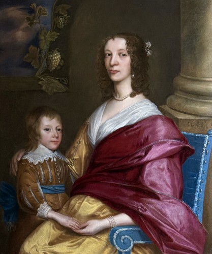 Portrait of Lucy Hutchinson and her son dated 1644 - English school - Paintings & Drawings Style Louis XIV