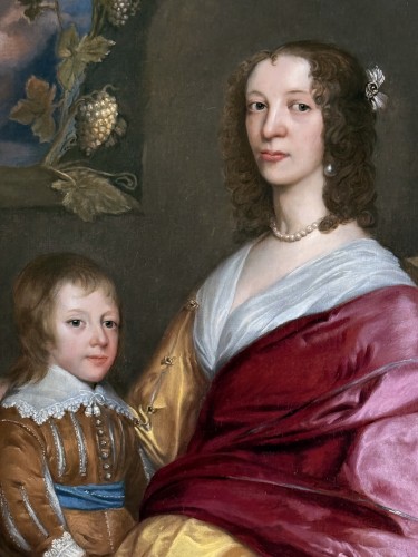 Portrait of Lucy Hutchinson and her son dated 1644 - English school - 