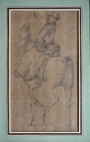 Portrait équestre - École d'Europe du Nord du début du XVIIIe siècle - Tableaux et dessins Style 