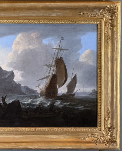 Tableaux et dessins  - Bateaux hollandais dans la tempête, cercle de bonaventura peeters (1614-1652)