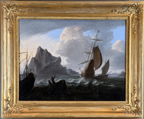 Antiquités - Bateaux hollandais dans la tempête, cercle de bonaventura peeters (1614-1652)