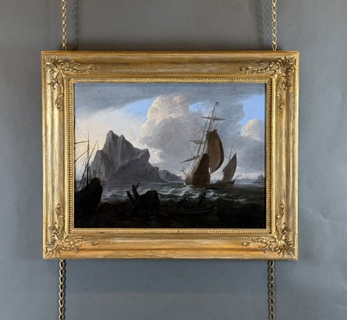 Antiquités - Bateaux hollandais dans la tempête, cercle de bonaventura peeters (1614-1652)