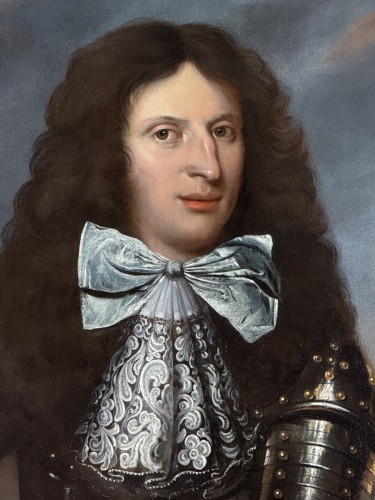 17th century - King  william iii in armour, a battle in the distance-french school c.1680