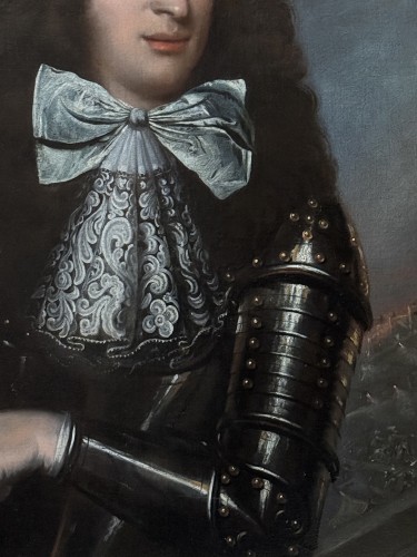  - King  william iii in armour, a battle in the distance-french school c.1680