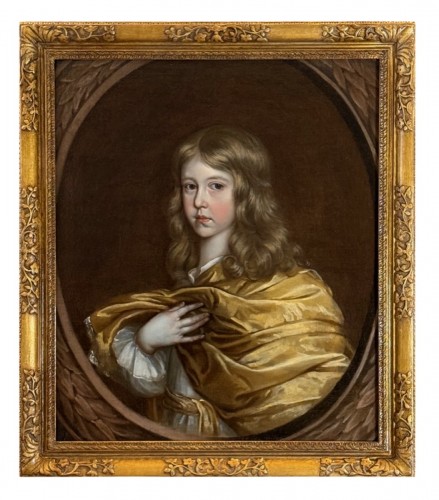 École anglaise du XVIIe  siècle - Un garçon avec des drapés jaunes