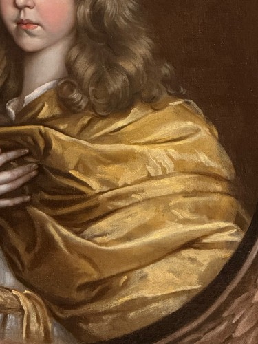 Tableaux et dessins Tableaux XVIIe siècle - École anglaise du XVIIe  siècle - Un garçon avec des drapés jaunes